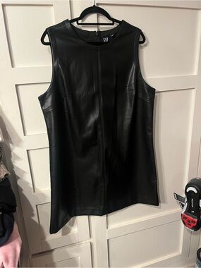 NWOT.  GAP Black Faux Leather Sleeveless Shift